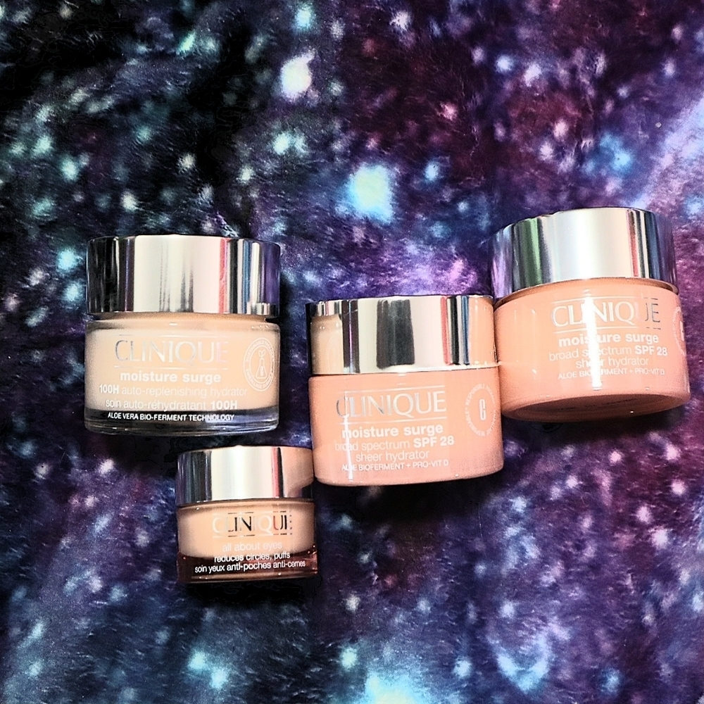 5 PIECE CLINIQUE SET Moisture Surge Moisturizer Cream All About Eyes Travel - Picture 2 of 2